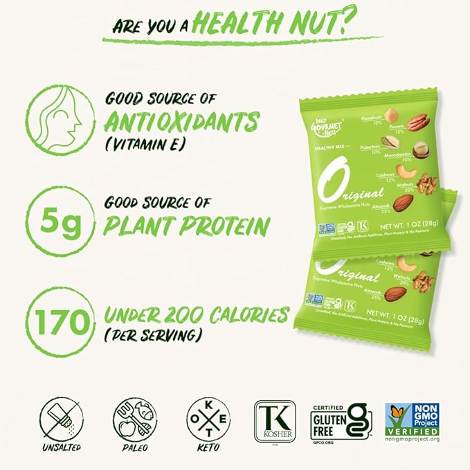 Daily Gourmet Nuts - Unsalted Mixed Nuts Snack Packs/Individually Wrapped Snacks/Nut Snacks/No