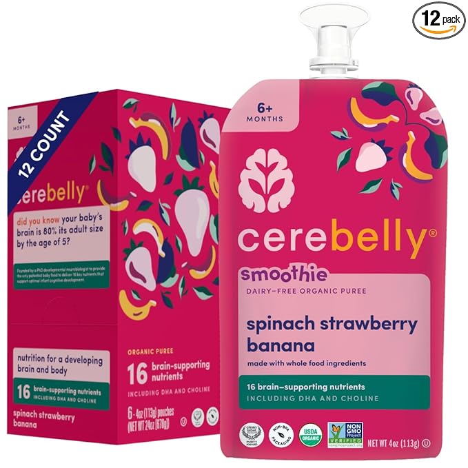 Cerebelly Baby Food Pouches ??Organic Dairy Free Smoothies for Toddlers | No Added Sugar, Fiber