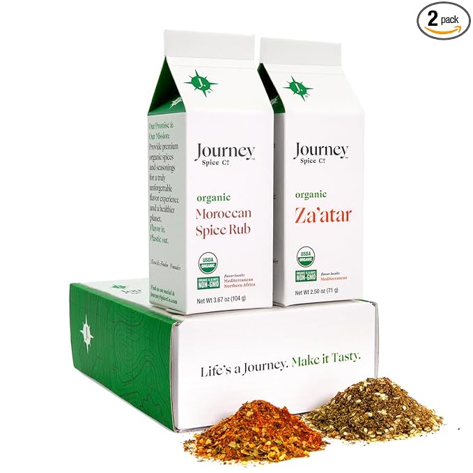 Gourmet Organic Moroccan Spice Rub & Organic Za’atar Gift Set by Journey Spice Co. | Salt-Free |