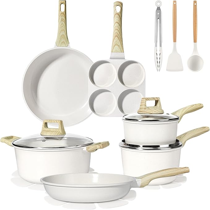 GiPP Ceramic Pots and Pans Set Non Stick - 17 Pcs Nonstick Cookware Set, Non-toxic Healthy Kitchen