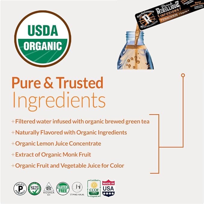 Rebellious Tenacious Tangerine Organic Drink Mix ??Zero Calorie Energy Drink Mix | Monk Fruit &