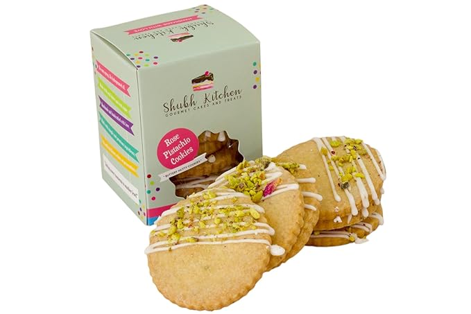 Rose Pistachio Cookies- Gourmet Indian Cookies, 100% Egg-Free & Vegetarian, Handmade with Real