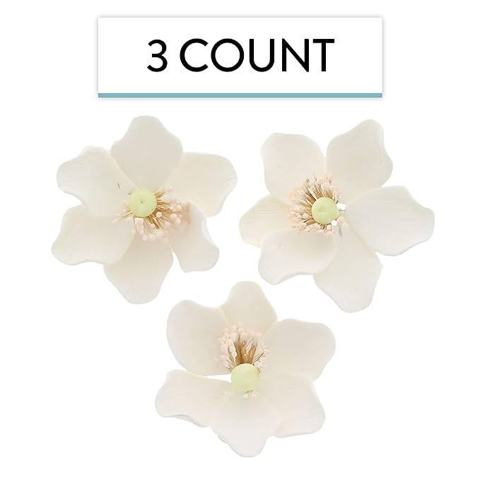 Global Sugar Art Poppy Anemone Sugar Cake Flowers, White with Green Center, 3 Count by Chef Alan