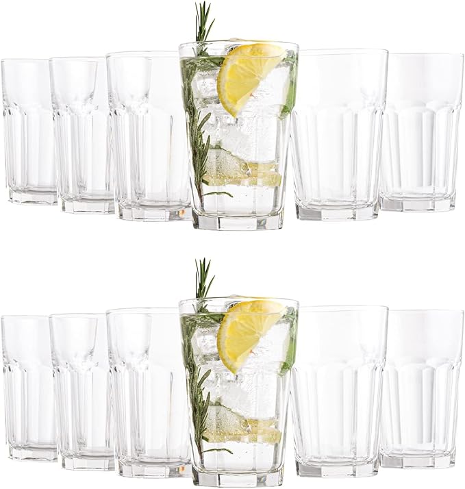 Vikko Large Drinking Glasses, 14 Ounce Glass Cups, Durable Glasses Drinking Set of 12, Stackable