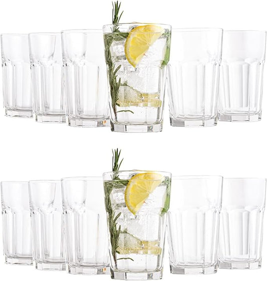 Vikko Large Drinking Glasses, 14 Ounce Glass Cups, Durable Glasses Drinking Set of 12, Stackable