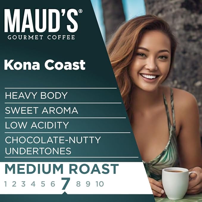Maud's Kona Coffee Pods, 100 ct, Medium Roast Coffee in Recyclable Single Serve Pods – 100% Arabica