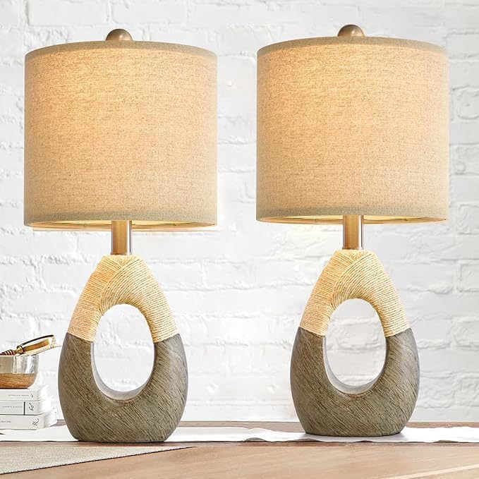 OYEARS 19” Boho Table Lamps Bedroom Living Room Set 2,Suitable for Small Space,Small Farmhouse