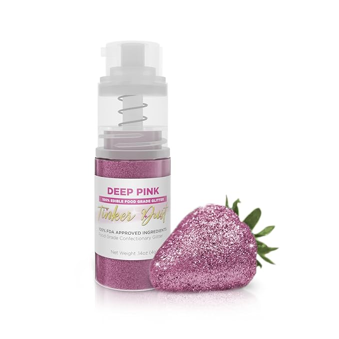 Bakell - Deep Pink Tinker Dust Edible Glitter (4g, 1x Mini Spray Pump) Food, Desserts, and