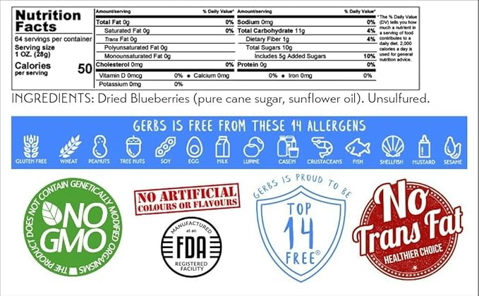 Gerbs Dried Blueberries 4 lbs. | Unsulfured, No Additives, Resealable Bag | Naturally Sweet & Tart