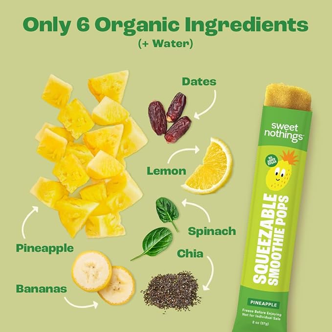 Sweet Nothings, Pineapple, USDA Organic Kids' Squeezable Fruit Smoothie Popsicle Pops, Value Pack