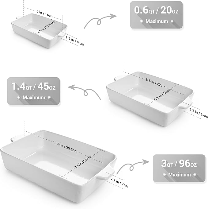 Casserole Dishes for Oven, Ceramic Baking Dishes, Lasagna Pan with Handles, Porcelain Baking Pan