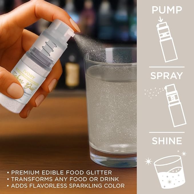 Bakell - Ivory Tinker Dust (4g, 1x Mini Spray Pump) Edible Glitter for Food, Desserts, and