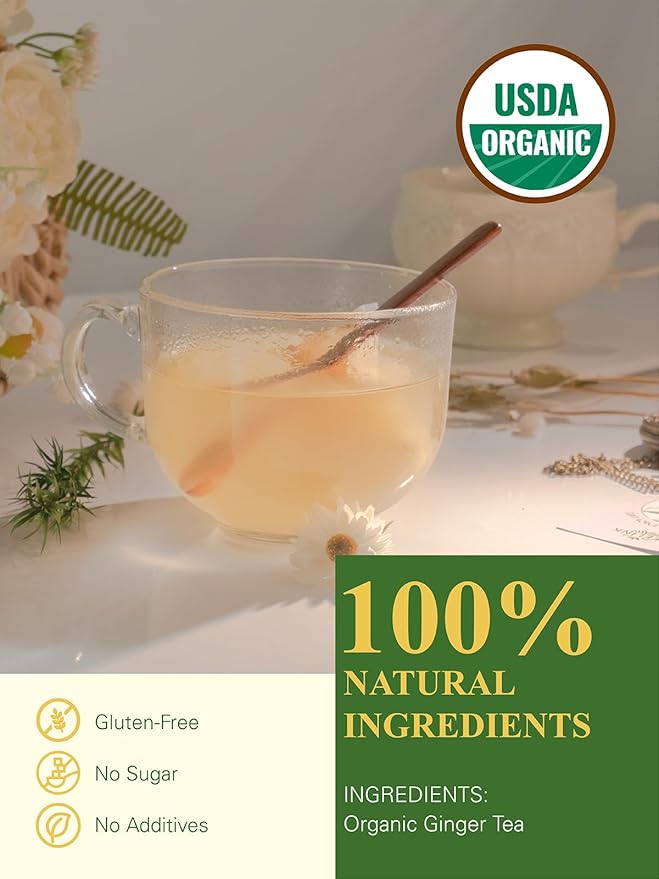 GLDNT Organic Ginger Tea Bags, Natural Organic Ginger Root Tea, Spicy & Zesty Flavor, Caffeine
