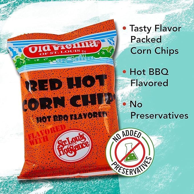 Old Vienna of St. Louis Red Hot Corn Chips 8oz Bags (4 Pack) Snack Box by TranadaCo