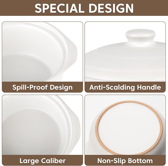 InfiOne Ceramic Pots Ceramic Soup Pot with Lid Ceramic Cookware Stockpot Rice Pot Clay Pot for