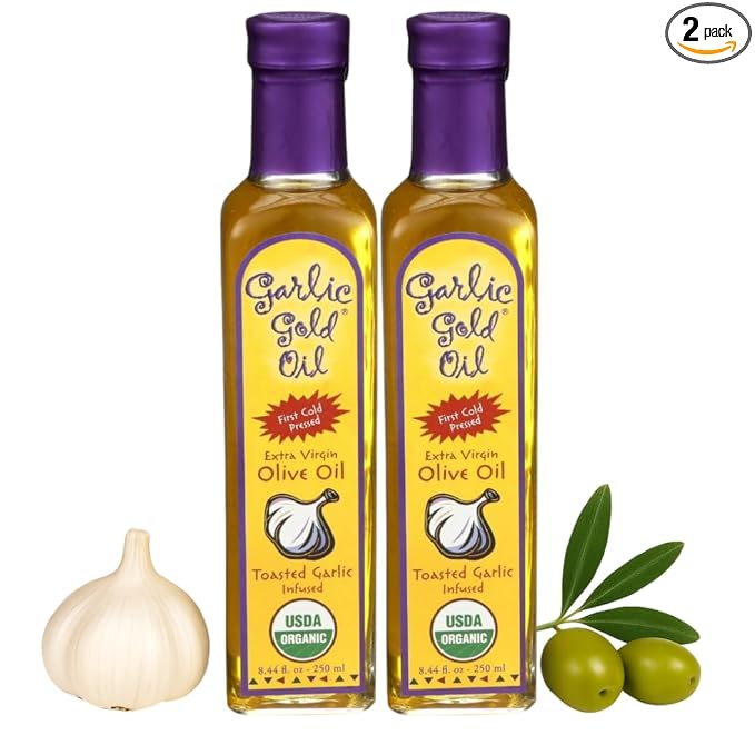 Garlic Gold Extra Virgin Olive Oil Infused with Garlic, Premium Certified USDA Organic, Low FODMAP