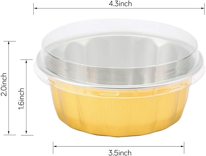 Beasea Disposable Ramekins with Lids, 8 oz 50 Pack Golden Aluminum Foil Cups Disposable Creme