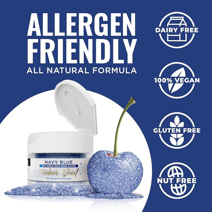 Bakell - Navy Blue Tinker Dust (5g, 1x Jar) Edible Glitter for Food, Desserts, and Beverages!