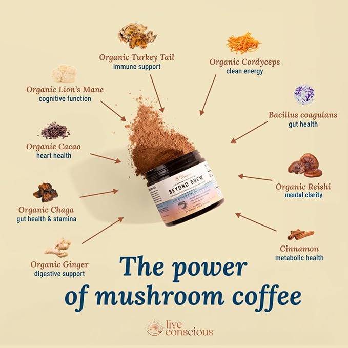 Live Conscious Beyond Brew - Coffee Alternative - Low Caffeine - Mushroom Complex w/Lion’s Mane