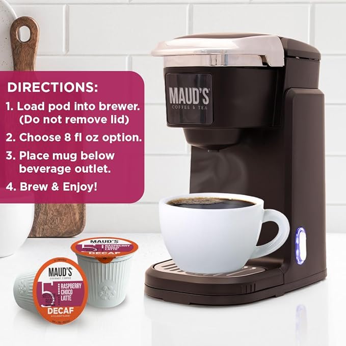 Maud's Decaf Raspberry Chocolate Flavored Coffee Pods, 18 ct, Decaffeinated Medium Roast Flavored