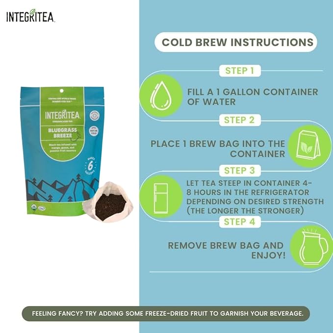 IntegriTEA Bluegrass Breeze Hot or Cold Brew Organic Black Tea Bags Infused with Guava Passion