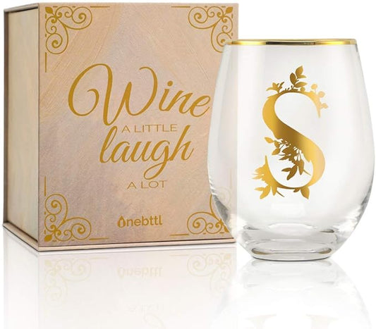 Onebttl Unique Stemless Wine Glasses, Initial Wine Cup for Red or White Wine - 18oz, Monogrammed