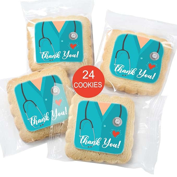 Thank You Doctor Nurse Cookies 24 Pack Themed Cookies Individually Wrapped | Healthcare Worker