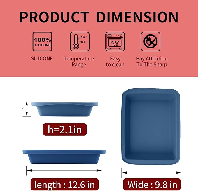 Sunsetbaby Silicone Bakeware Cake Pan, Rectangular Baking Dish with Handles, Compatible with Fancy