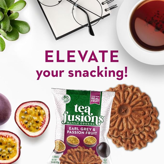 Reko Tea Fusions Waffle Cookies, Earl Grey & Passion Fruit - Individually Wrapped Single Serve
