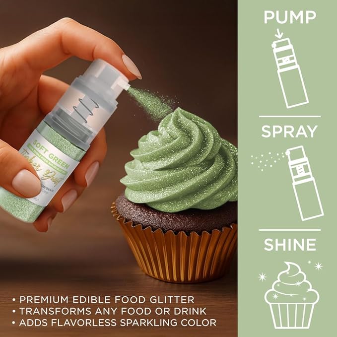 Bakell - Soft Green Tinker Dust (4g, 1x Mini Spray Pump) Edible Glitter for Food, Desserts, and