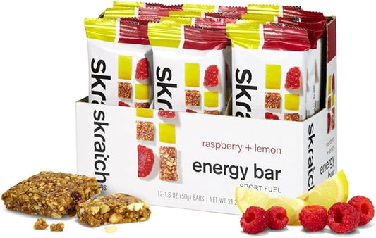 SKRATCH LABS Energy Bar | Raspberry + Lemon (12 pack) | Plant Based Healthy Snack | Low Sugar - 4g