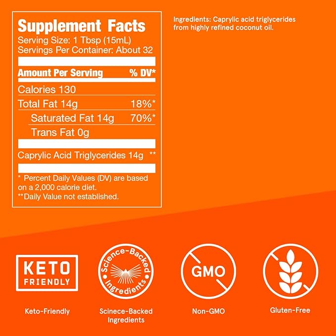 Bulletproof Coconut Brain Octane C8 MCT Oil, 16 Ounces, Premium Keto Supplement for Sustained