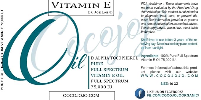 cocojojo Organic Liquid Vitamin E Oil for Skin, for Hair, Face, Body Oil, 100% Pure Natural Cold