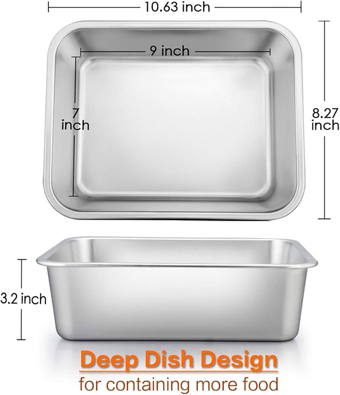 Lasagna Pan Set of 2, E-far Rectangular Deep Cake Baking Pans, Small Roaster Baking Dish Stainless
