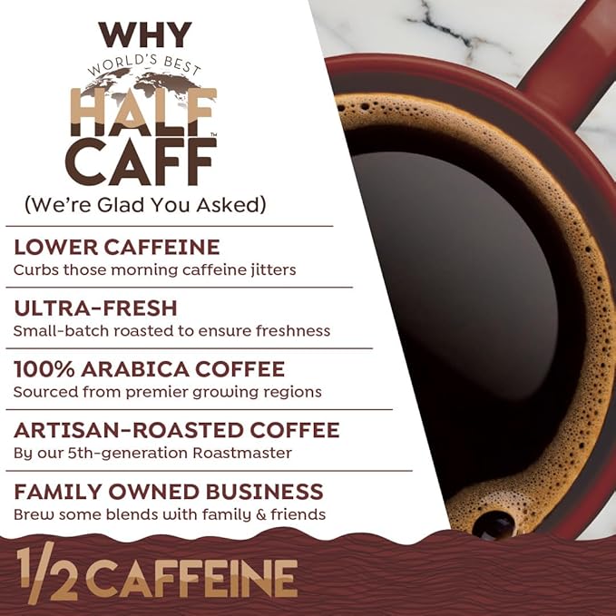 World's Best Half Caff Caramel Coffee Pods, 18 ct, Medium Roast Flavored Coffee in Recyclable