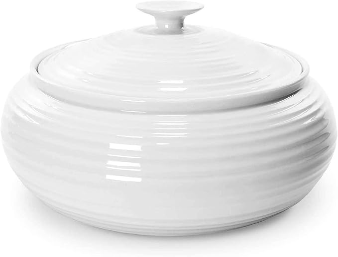 Portmeirion Sophie Conran Low Covered Dish | 3 Qt. White Round Serving Dishware | Made from Fine