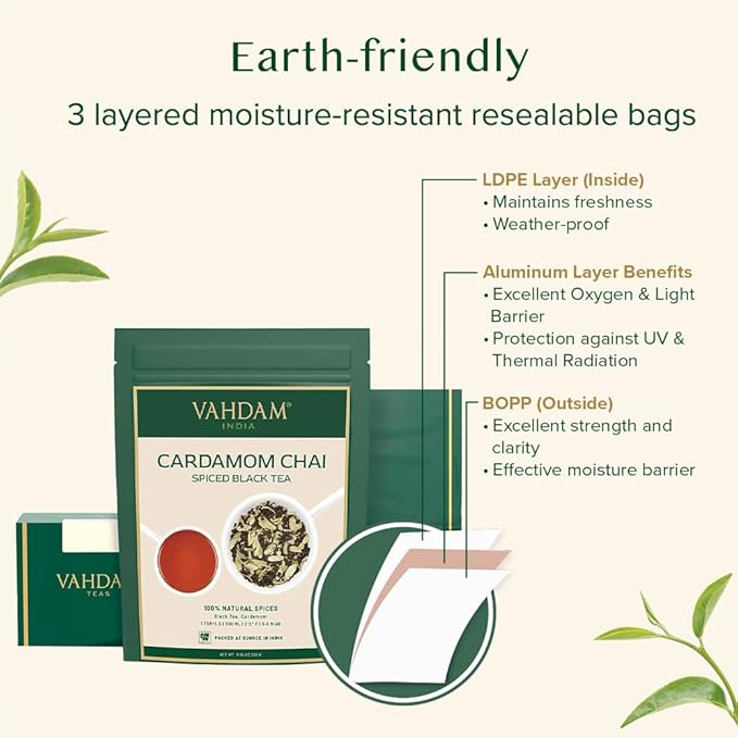 VAHDAM, Cardamom Chai Tea Loose Leaf (50 Cups,3.53 oz)  India's Traditional Cardamom Tea | Spiced