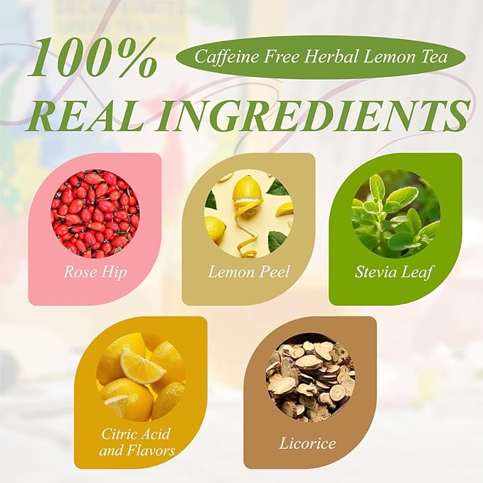 WT WEETEE Lemon Herbal Tea Bags, 2g x 100 Count, Juicy & Refreshing Lemon Flavor, Hot Iced & Cold