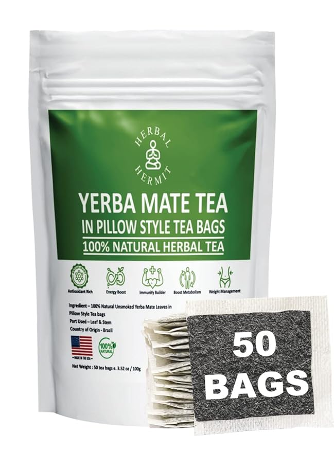 Herbal Hermit Yerba Mate herbal-teas with 50 tea bags Natural Yerba Matte Rich in Chlorophyll, Made