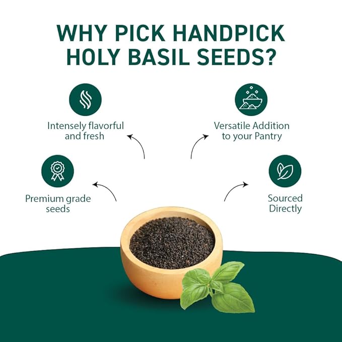 HANDPICK Holy Basil Seeds (397g/14oz) Gluten free, Raw Sabja, Tukmaria Seeds from India, Packed in