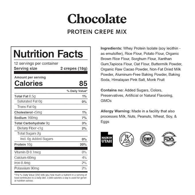 ProDough High Protein- Gluten Free French Crepe Mix, Low Carb, 8g of Protein per Serving, No Added