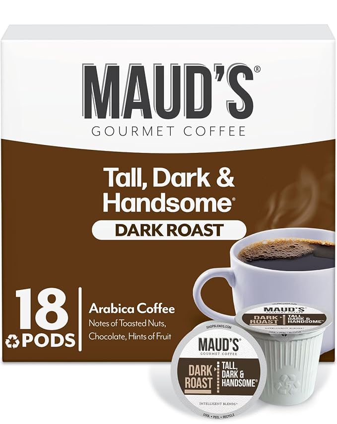 Maud's Dark Roast Coffee Pods, 18ct, Recyclable Single Serve Pods – 100% Arabica Coffee, Compatible