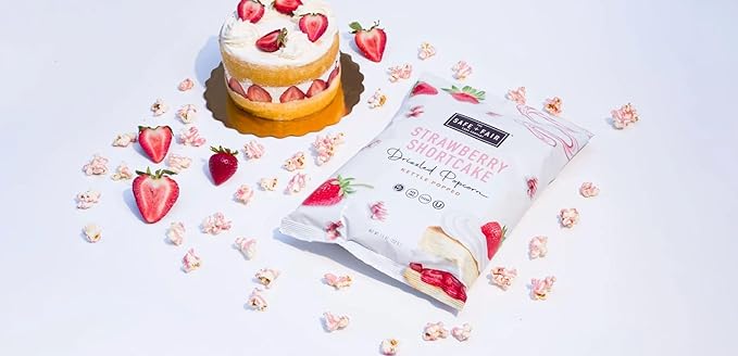 Safe + Fair Plant-Based Gourmet Strawberry Flavored Popcorn - Strawberry Shortcake Drizzled Kettle