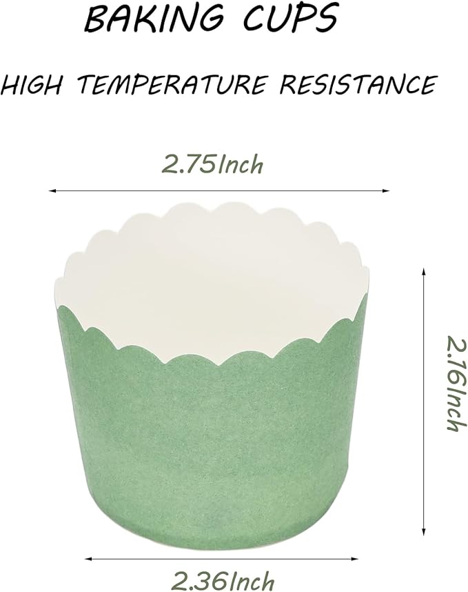Whaline 120Pcs Sage Green Paper Baking Cups Scalloped Edge Cupcake Wrappers Gradient Green Cupcake