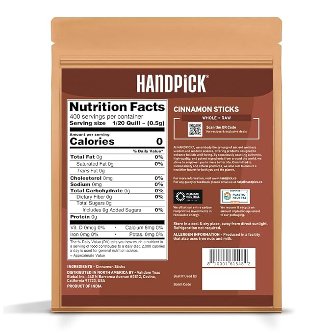 HANDPICK, Cinnamon Sticks (7 oz) 100% Raw, Non-GMO, Gluten-Free | Premium Quality | Resealable