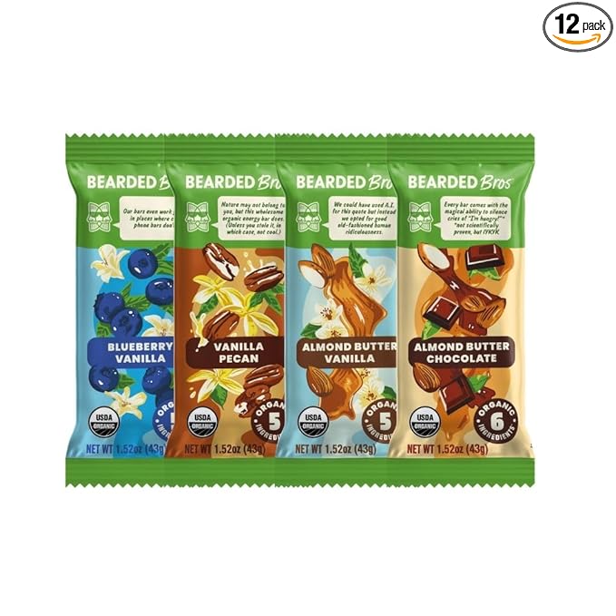 Bearded Brothers, Organic Vegan Protein Energy Bars, 4 Flavor Variety (12 Pack) - Gluten Free