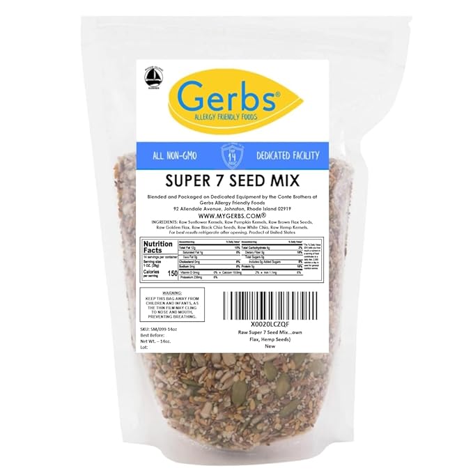 Gerbs Super 7 Seed Snack Mix 14 oz. | Raw, No Additives, Resealable Bag | Crunchy Pumpkin