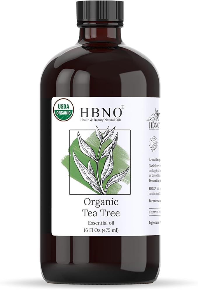 HBNO Organic Tea Tree Oil - Huge 16 oz (475ml) Large Size - Ideal for Diffusers, Cleaning Agents