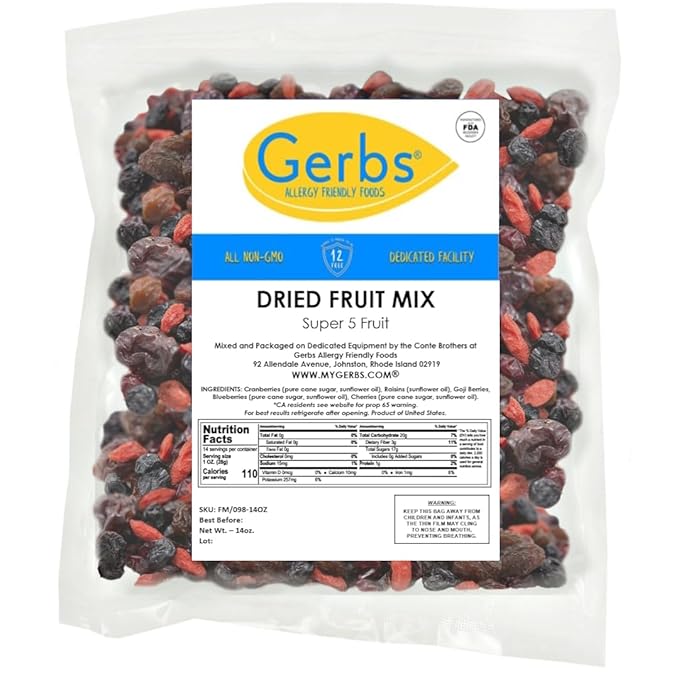 Gerbs Super 5 Dried Fruit Snack Mix 14 oz. | Unsulfured, No Additives, Resealable Bag | Naturally