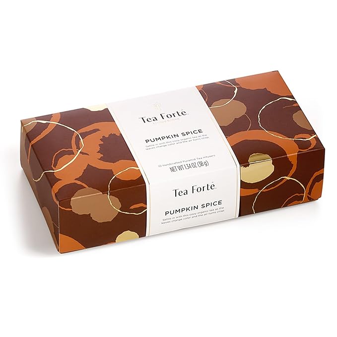 Tea Forte Pumpkin Spice Black Tea Petite Presentation Box Tea Gift Set Sampler, 10 Individually